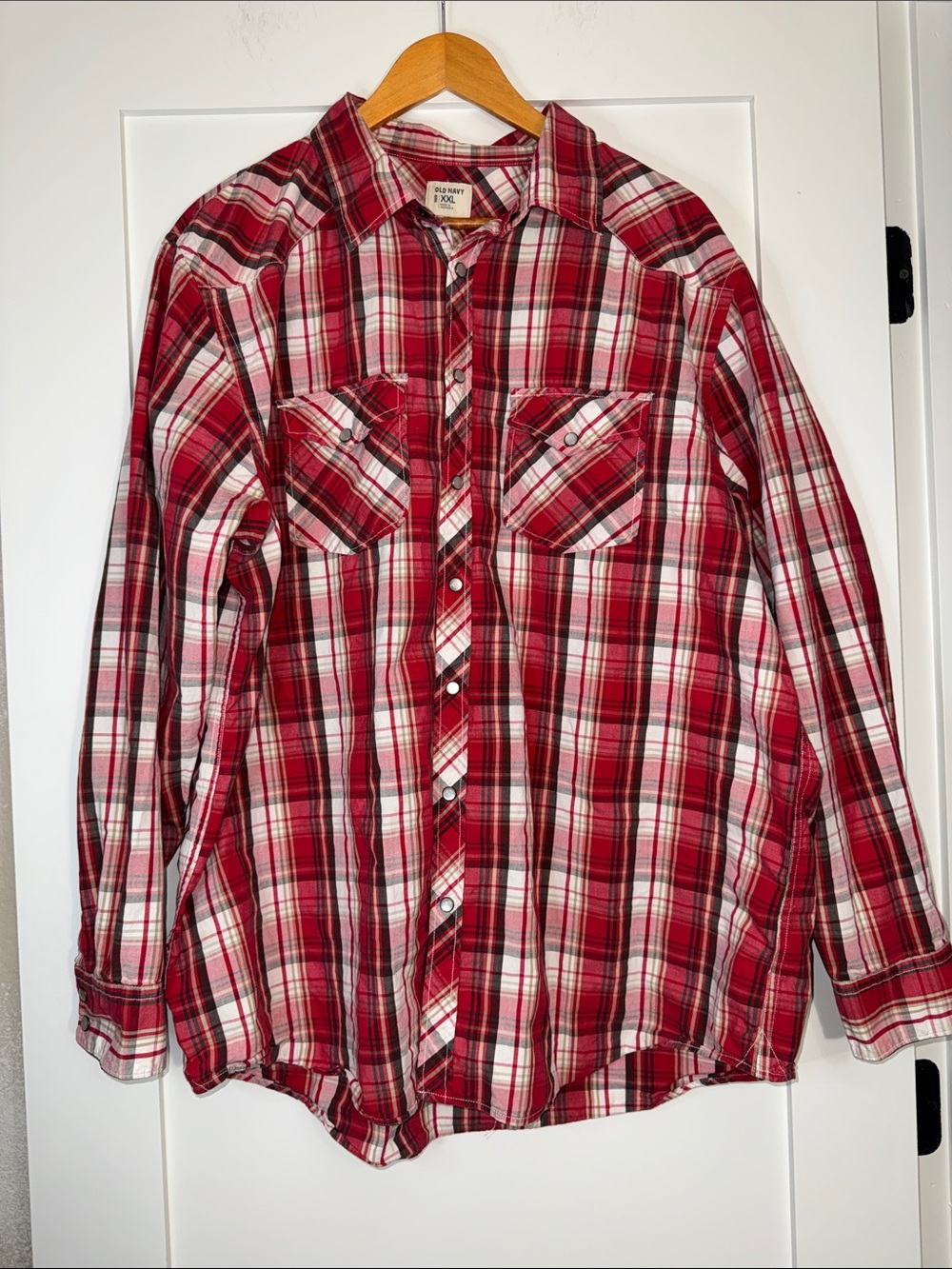 Oldnavy Men's Red Plaid Button-Up Shirt Pearl snap Sz XXL western big and Tall